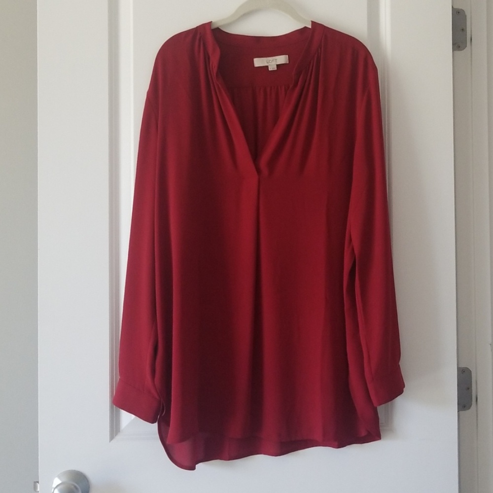 Cranberry red v neck drapey blouse
